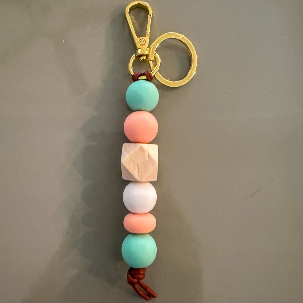 Silicone Bead Keychain on Leather Strap - Handmade